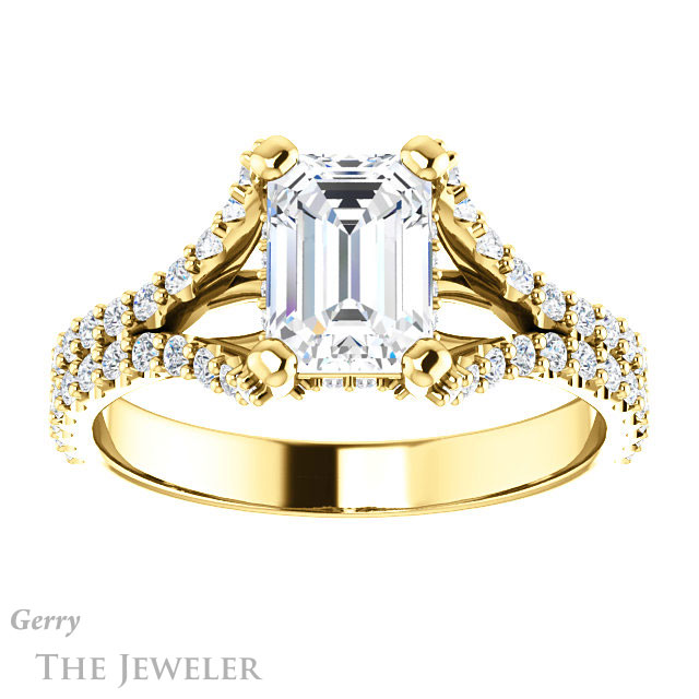 Emerald Cut Forever Brilliant Moissanite Engagement Ring #GTJ942-emerald-fb-y
