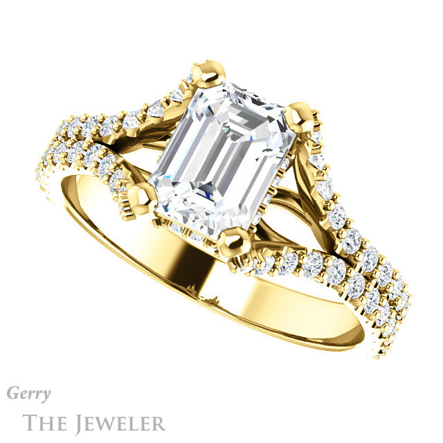 Emerald Cut Forever Brilliant Moissanite Engagement Ring #GTJ942-emerald-fb-y