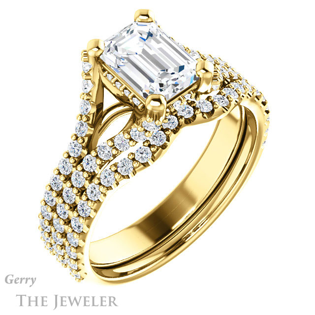 Emerald Cut Forever Brilliant Moissanite Engagement Ring #GTJ942-emerald-fb-y