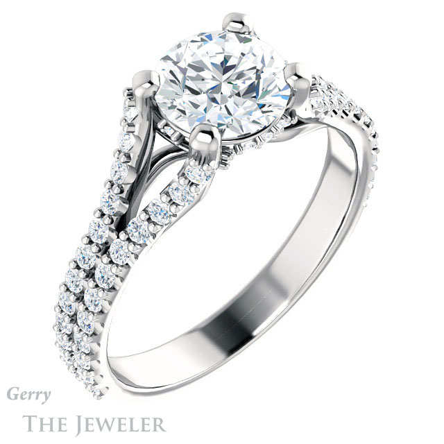 Round Cut Forever One Moissanite Engagement Ring #GTJ942-round-fo-w 4 Round Cut Forever One Moissanite Engagement Ring #GTJ942-round-fo-w