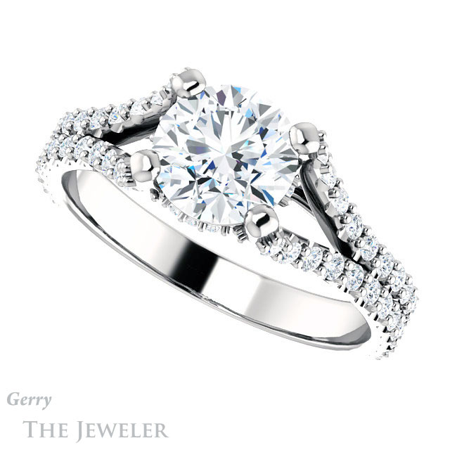 Round Cut Forever One Moissanite Engagement Ring #GTJ942-round-fo-w 5 Round Cut Forever One Moissanite Engagement Ring #GTJ942-round-fo-w