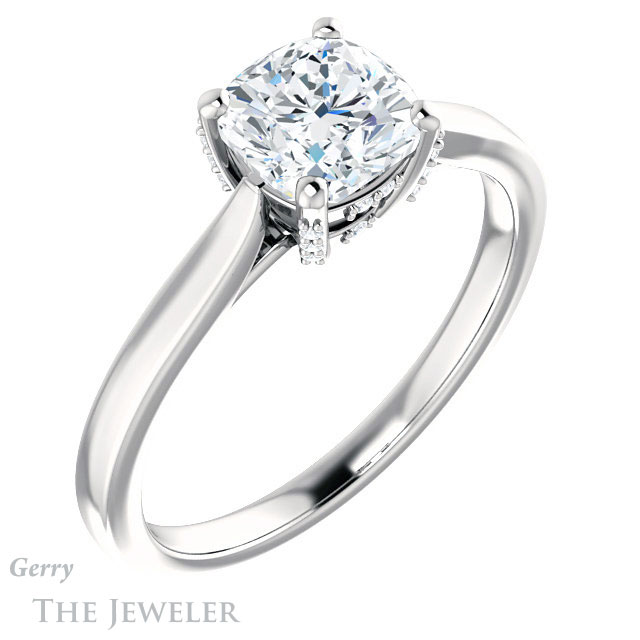 Cushion Cut Forever One Moissanite Engagement Ring #GTJ943-cushion-fo-w 4 Cushion Cut Forever One Moissanite Engagement Ring #GTJ943-cushion-fo-w
