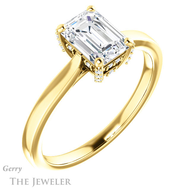 Emerald Cut Forever One Moissanite Engagement Ring #GTJ943-emerald-fb-y 4 Emerald Cut Forever Brilliant Moissanite Engagement Ring #GTJ943-emerald-fb-y