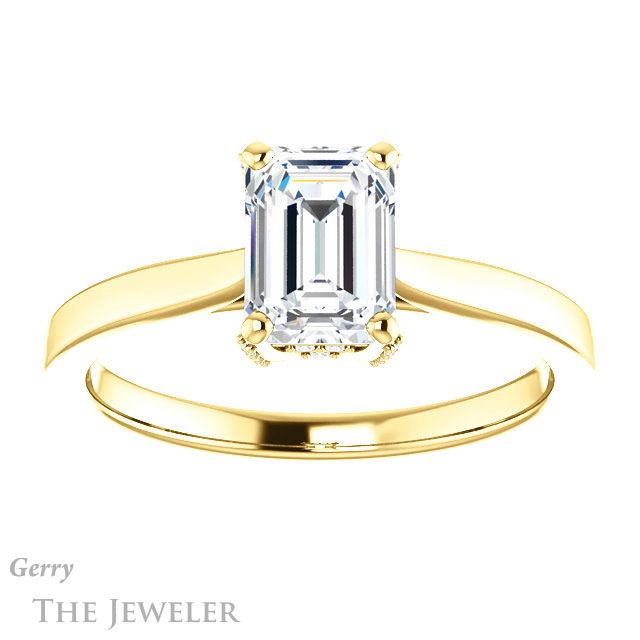 Emerald Cut Forever One Moissanite Engagement Ring #GTJ943-emerald-fb-y 1 Emerald Cut Forever Brilliant Moissanite Engagement Ring #GTJ943-emerald-fb-y