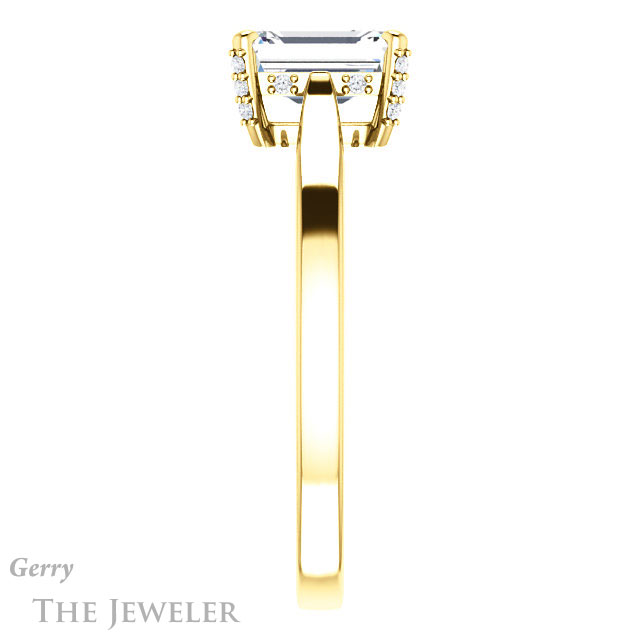 Emerald Cut Forever One Moissanite Engagement Ring #GTJ943-emerald-fb-y 3 Emerald Cut Forever Brilliant Moissanite Engagement Ring #GTJ943-emerald-fb-y