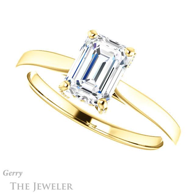 Emerald Cut Forever One Moissanite Engagement Ring #GTJ943-emerald-fb-y 5 Emerald Cut Forever Brilliant Moissanite Engagement Ring #GTJ943-emerald-fb-y