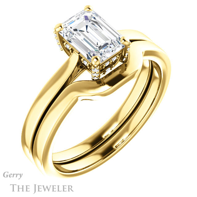 Emerald Cut Forever One Moissanite Engagement Ring #GTJ943-emerald-fb-y 6 Emerald Cut Forever Brilliant Moissanite Engagement Ring #GTJ943-emerald-fb-y