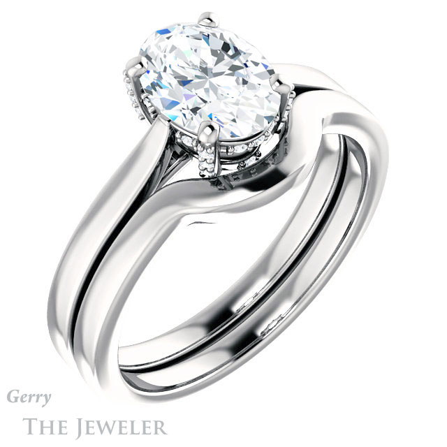 Oval Shaped Forever One Moissanite Engagement Ring #GTJ943-oval-fo-w
