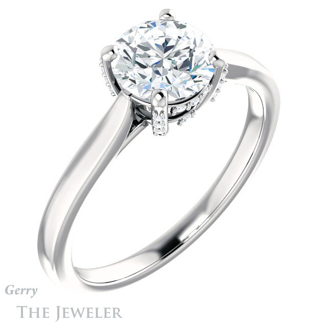 Round Cut Forever One Moissanite Engagement Ring #GTJ943-round-fo-w