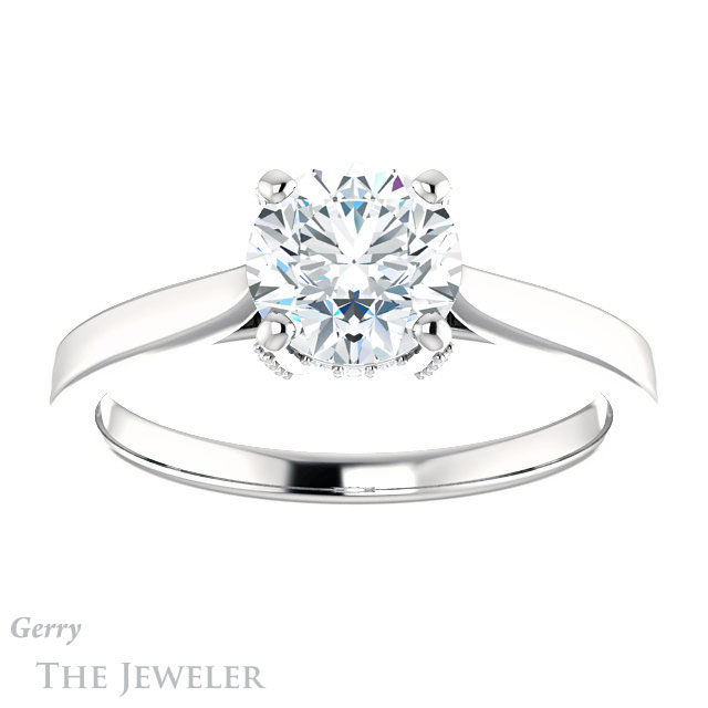 Round Cut Forever One Moissanite Engagement Ring #GTJ943-round-fo-w