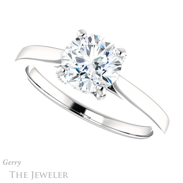Round Cut Forever One Moissanite Engagement Ring #GTJ943-round-fo-w