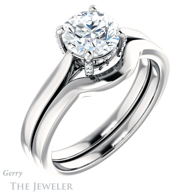 Round Cut Forever One Moissanite Engagement Ring #GTJ943-round-fo-w
