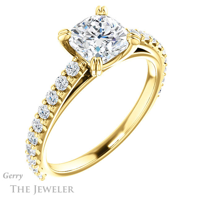 Cushion Cut Forever One Moissanite Engagement Ring #GTJ944-cushion-fo-y 4 Cushion Cut Forever One Moissanite Engagement Ring #GTJ944-cushion-fo-y