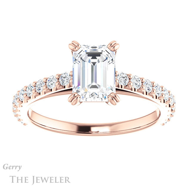 Emerald Cut Forever One Moissanite Engagement Ring #GTJ944-emerald-fb-r 1 Emerald Cut Forever Brilliant Moissanite Engagement Ring #GTJ944-emerald-fb-r
