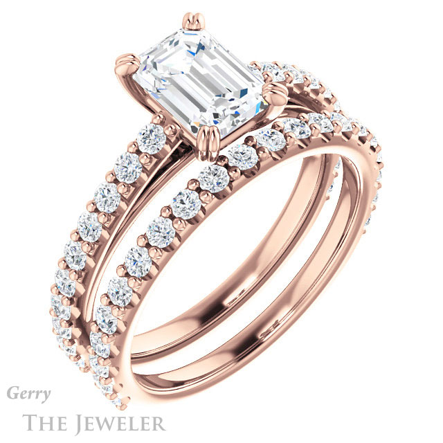 Emerald Cut Forever One Moissanite Engagement Ring #GTJ944-emerald-fb-r 6 Emerald Cut Forever Brilliant Moissanite Engagement Ring #GTJ944-emerald-fb-r