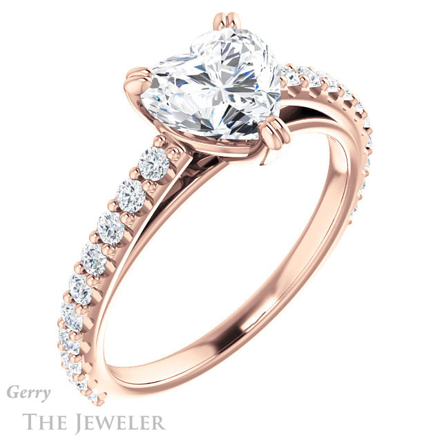 Heart Shaped Forever One Moissanite Engagement Ring #GTJ944-heart-fb-r 4 Heart Shaped Forever Brilliant Moissanite Engagement Ring #GTJ944-heart-fb-r