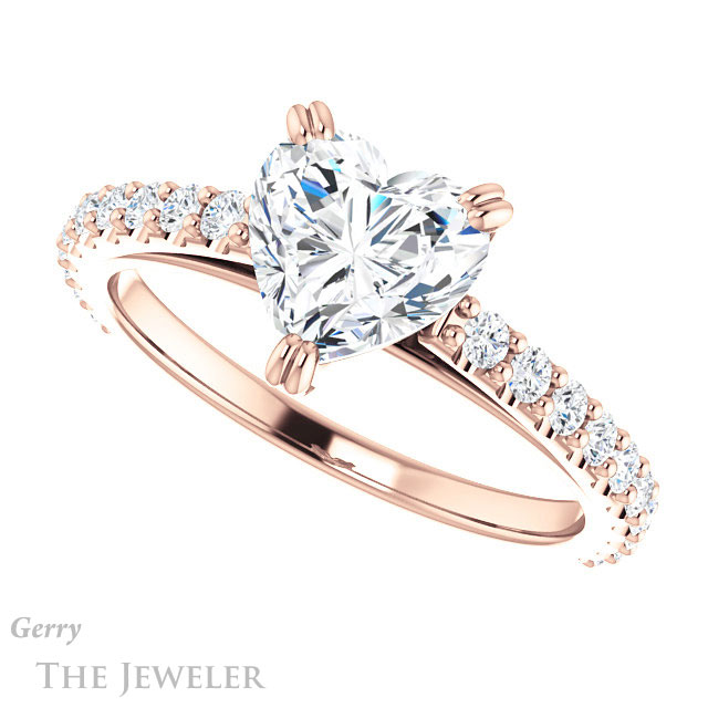 Heart Shaped Forever One Moissanite Engagement Ring #GTJ944-heart-fb-r 5 Heart Shaped Forever Brilliant Moissanite Engagement Ring #GTJ944-heart-fb-r