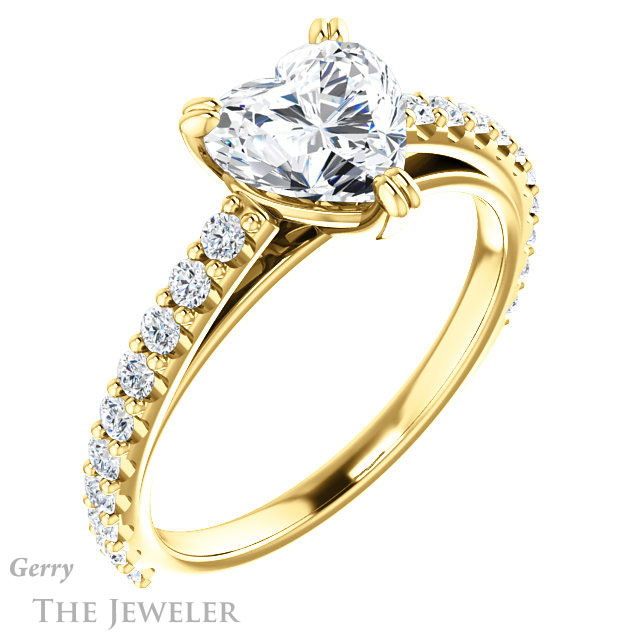 Heart Shaped Forever One Moissanite Engagement Ring #GTJ944-heart-fb-y 4 Heart Shaped Forever Brilliant Moissanite Engagement Ring #GTJ944-heart-fb-y