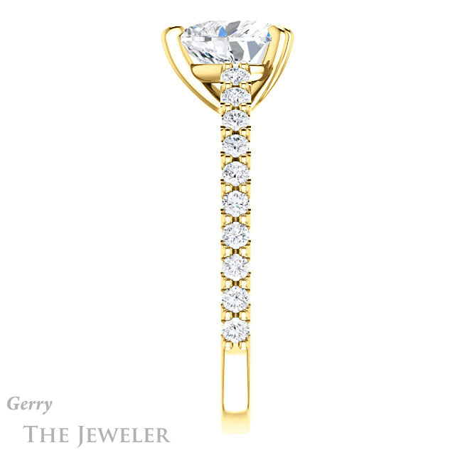 Heart Shaped Forever One Moissanite Engagement Ring #GTJ944-heart-fb-y 3 Heart Shaped Forever Brilliant Moissanite Engagement Ring #GTJ944-heart-fb-y