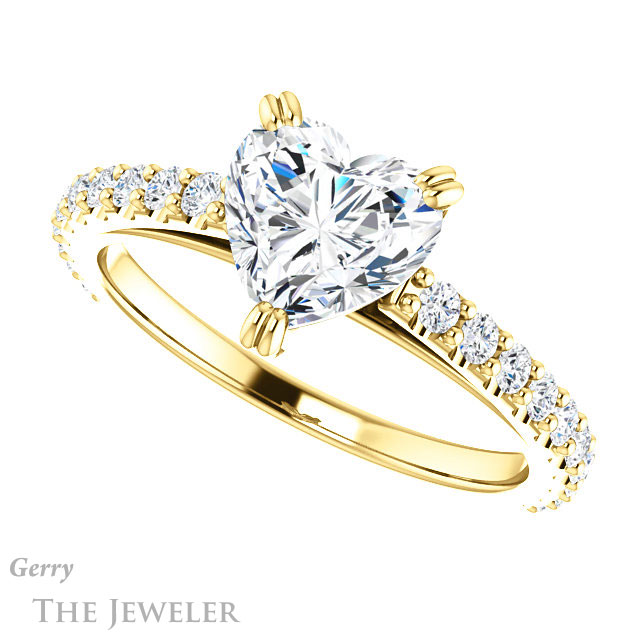 Heart Shaped Forever One Moissanite Engagement Ring #GTJ944-heart-fb-y 5 Heart Shaped Forever Brilliant Moissanite Engagement Ring #GTJ944-heart-fb-y