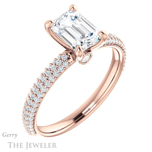 Emerald Cut Forever One Moissanite Engagement Ring #GTJ945-emerald-fb-r 4 Emerald Cut Forever Brilliant Moissanite Engagement Ring #GTJ945-emerald-fb-r