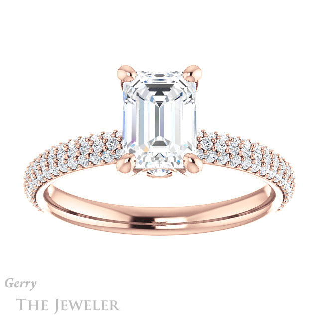 Emerald Cut Forever Brilliant Moissanite Engagement Ring #GTJ945-emerald-fb-r