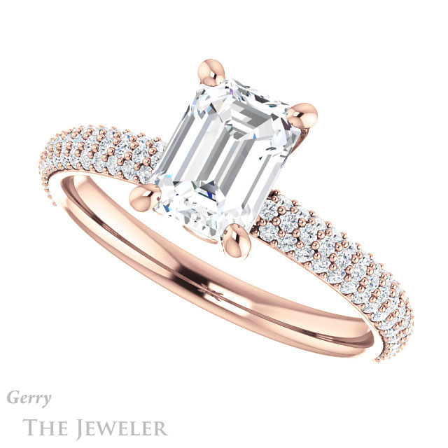 Emerald Cut Forever One Moissanite Engagement Ring #GTJ945-emerald-fb-r 5 Emerald Cut Forever Brilliant Moissanite Engagement Ring #GTJ945-emerald-fb-r