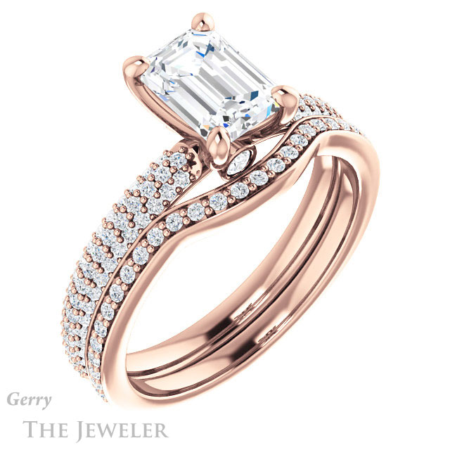 Emerald Cut Forever One Moissanite Engagement Ring #GTJ945-emerald-fb-r 6 Emerald Cut Forever Brilliant Moissanite Engagement Ring #GTJ945-emerald-fb-r