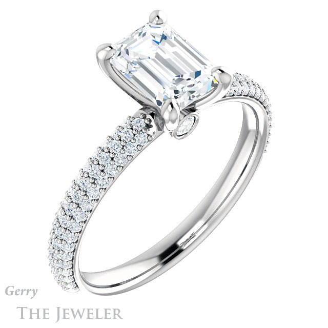 Emerald Cut Forever One Moissanite Engagement Ring #GTJ945-emerald-fb-w 4 Emerald Cut Forever Brilliant Moissanite Engagement Ring #GTJ945-emerald-fb-w