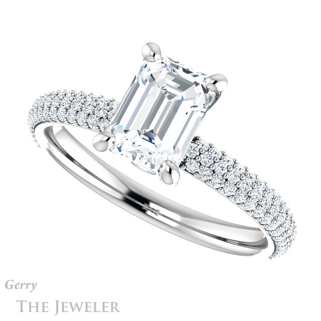 Emerald Cut Forever One Moissanite Engagement Ring #GTJ945-emerald-fb-w 5 Emerald Cut Forever Brilliant Moissanite Engagement Ring #GTJ945-emerald-fb-w