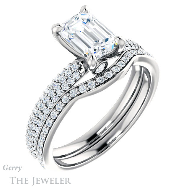 Emerald Cut Forever One Moissanite Engagement Ring #GTJ945-emerald-fb-w 6 Emerald Cut Forever Brilliant Moissanite Engagement Ring #GTJ945-emerald-fb-w