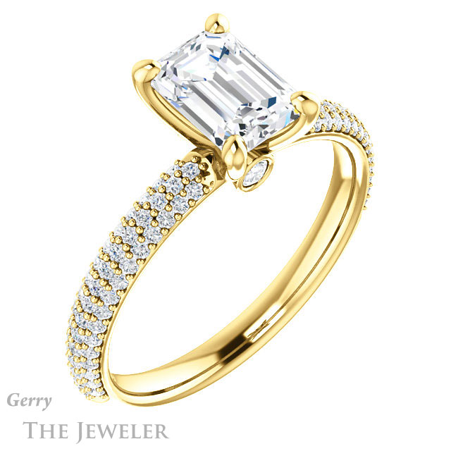 Emerald Cut Forever One Moissanite Engagement Ring #GTJ945-emerald-fb-y 4 Emerald Cut Forever Brilliant Moissanite Engagement Ring #GTJ945-emerald-fb-y