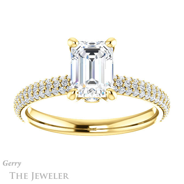 Emerald Cut Forever One Moissanite Engagement Ring #GTJ945-emerald-fb-y 1 Emerald Cut Forever Brilliant Moissanite Engagement Ring #GTJ945-emerald-fb-y