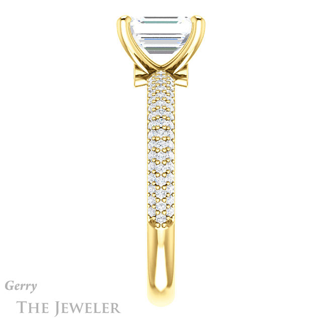 Emerald Cut Forever One Moissanite Engagement Ring #GTJ945-emerald-fb-y 3 Emerald Cut Forever Brilliant Moissanite Engagement Ring #GTJ945-emerald-fb-y