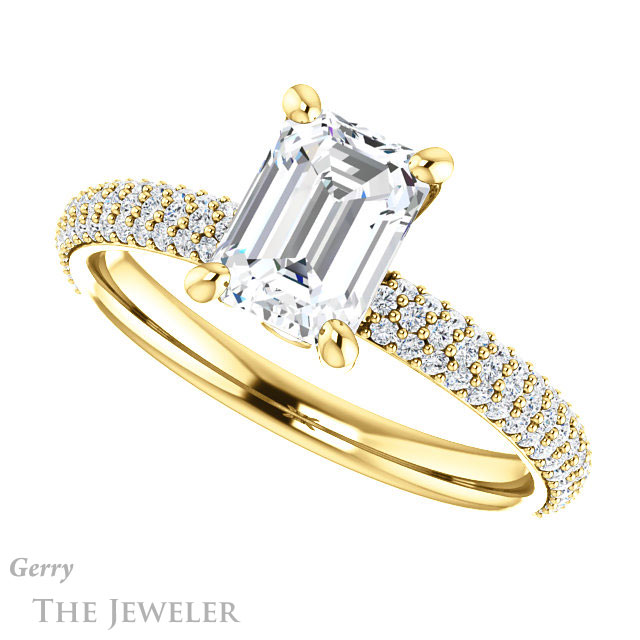 Emerald Cut Forever One Moissanite Engagement Ring #GTJ945-emerald-fb-y 5 Emerald Cut Forever Brilliant Moissanite Engagement Ring #GTJ945-emerald-fb-y
