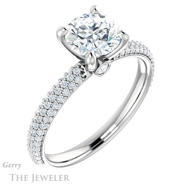 Round Cut Forever One Moissanite Engagement Ring #GTJ945-round-fo-w