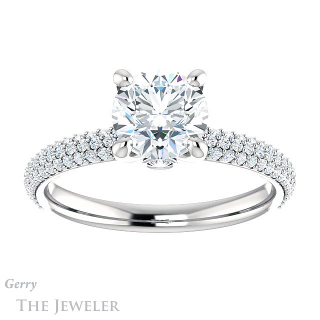 Round Cut Forever One Moissanite Engagement Ring #GTJ945-round-fo-w