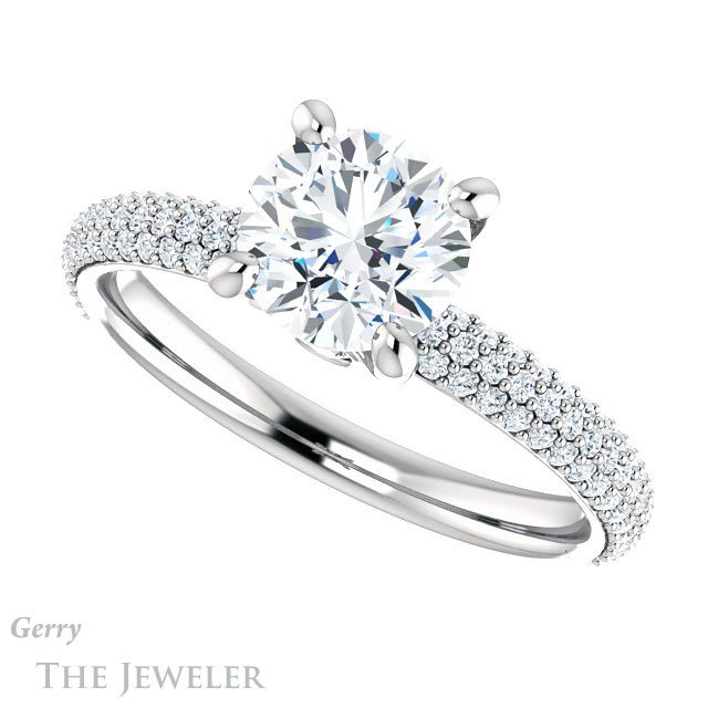 Round Cut Forever One Moissanite Engagement Ring #GTJ945-round-fo-w