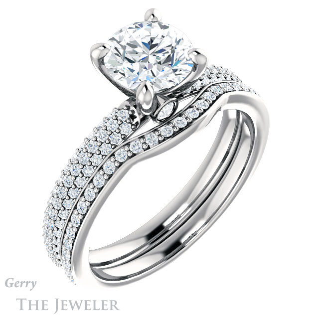 Round Cut Forever One Moissanite Engagement Ring #GTJ945-round-fo-w