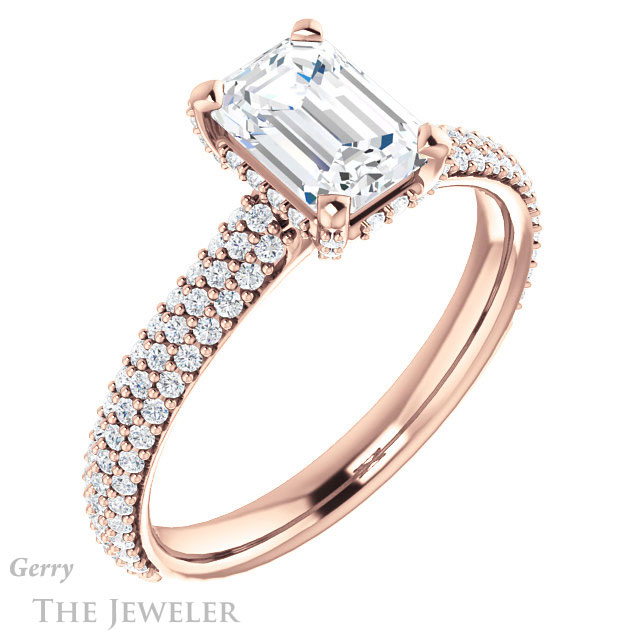 Emerald Cut Forever One Moissanite Engagement Ring #GTJ946-emerald-fb-r 4 Emerald Cut Forever Brilliant Moissanite Engagement Ring #GTJ946-emerald-fb-r