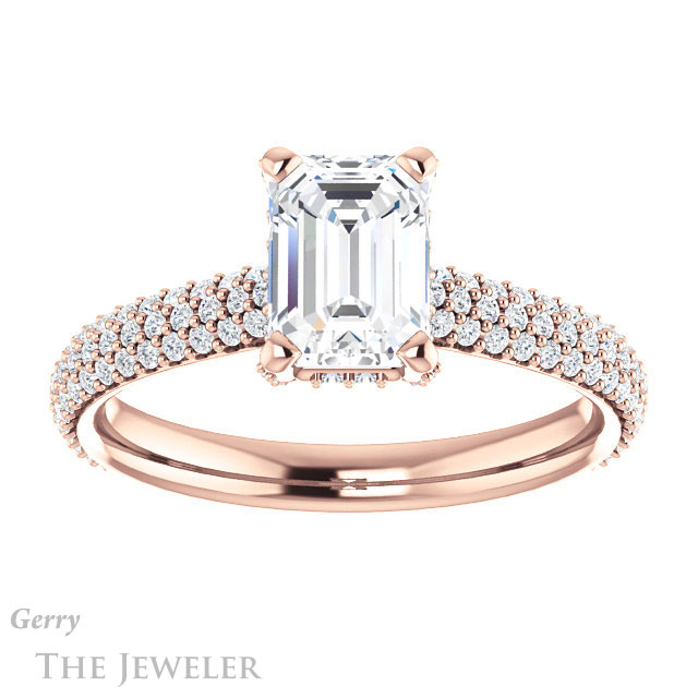 Emerald Cut Forever One Moissanite Engagement Ring #GTJ946-emerald-fb-r 1 Emerald Cut Forever Brilliant Moissanite Engagement Ring #GTJ946-emerald-fb-r