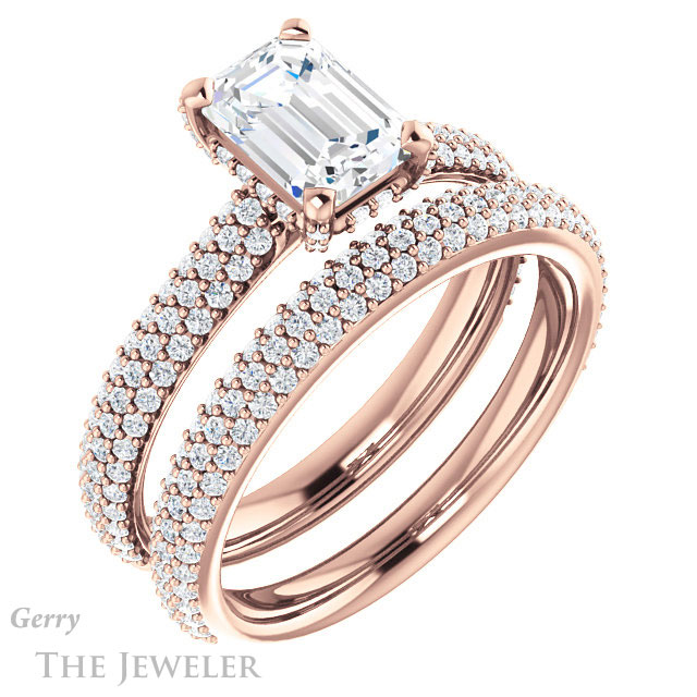 Emerald Cut Forever One Moissanite Engagement Ring #GTJ946-emerald-fb-r 6 Emerald Cut Forever Brilliant Moissanite Engagement Ring #GTJ946-emerald-fb-r