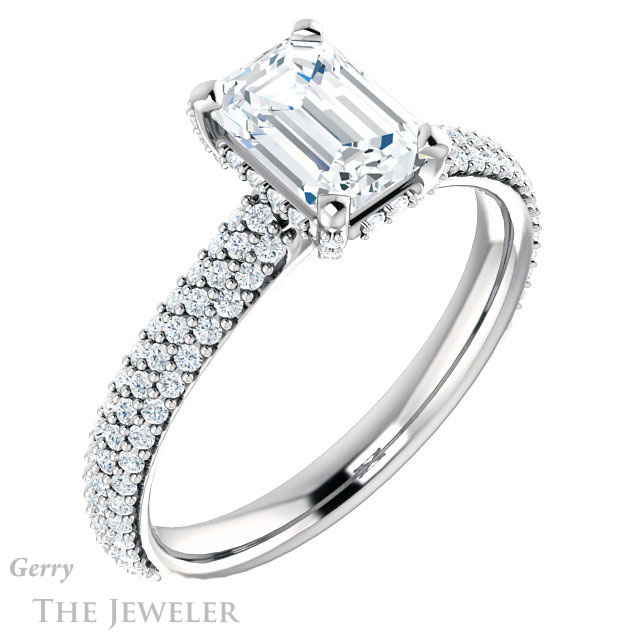 Emerald Cut Forever One Moissanite Engagement Ring #GTJ946-emerald-fb-w 4 Emerald Cut Forever Brilliant Moissanite Engagement Ring #GTJ946-emerald-fb-w