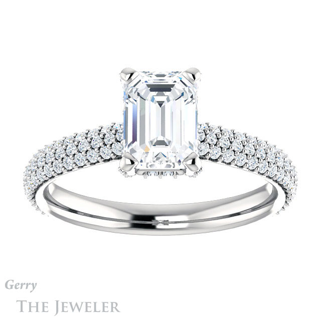 Emerald Cut Forever One Moissanite Engagement Ring #GTJ946-emerald-fb-w 1 Emerald Cut Forever Brilliant Moissanite Engagement Ring #GTJ946-emerald-fb-w