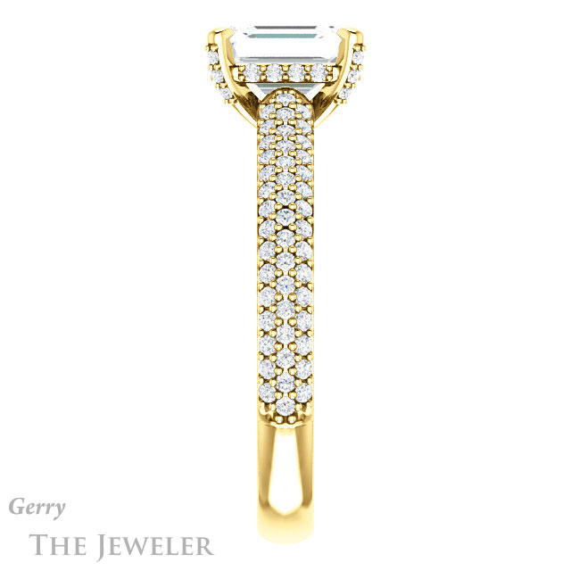Emerald Cut Forever One Moissanite Engagement Ring #GTJ946-emerald-fb-y 3 Emerald Cut Forever Brilliant Moissanite Engagement Ring #GTJ946-emerald-fb-y
