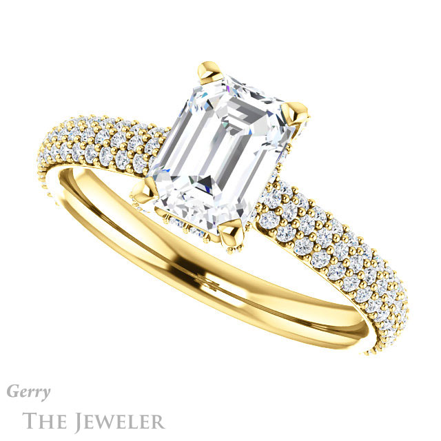 Emerald Cut Forever One Moissanite Engagement Ring #GTJ946-emerald-fb-y 5 Emerald Cut Forever Brilliant Moissanite Engagement Ring #GTJ946-emerald-fb-y
