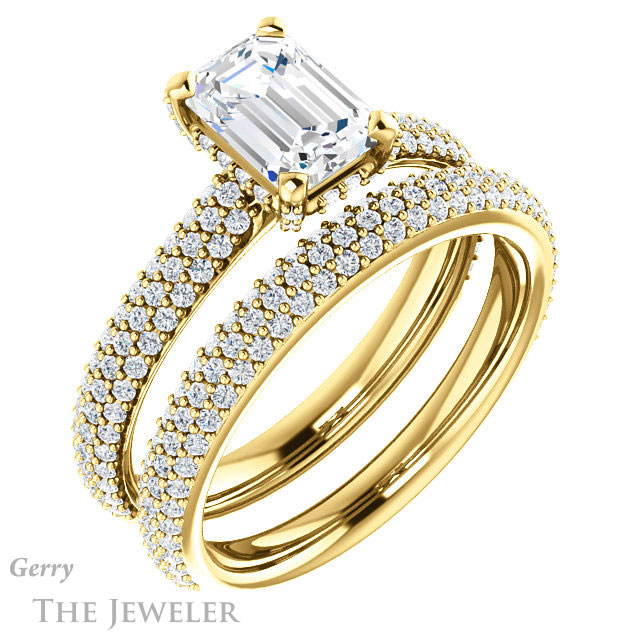 Emerald Cut Forever One Moissanite Engagement Ring #GTJ946-emerald-fb-y 6 Emerald Cut Forever Brilliant Moissanite Engagement Ring #GTJ946-emerald-fb-y