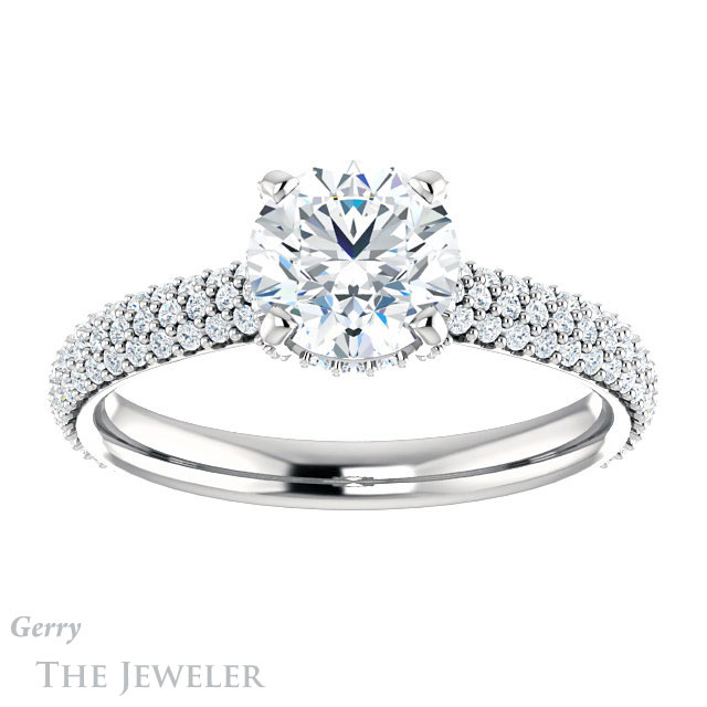 Round Cut Forever One Moissanite Engagement Ring #GTJ946-round-fo-w