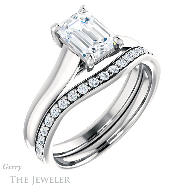 Emerald Cut Forever One Moissanite Engagement Ring #GTJ947-emerald-fb-w 6 Emerald Cut Forever Brilliant Moissanite Engagement Ring #GTJ947-emerald-fb-w