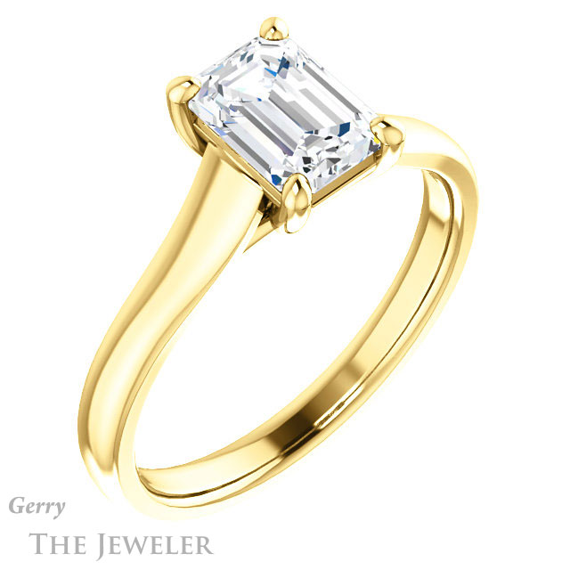 Emerald Cut Forever One Moissanite Engagement Ring #GTJ947-emerald-fb-y 4 Emerald Cut Forever Brilliant Moissanite Engagement Ring #GTJ947-emerald-fb-y